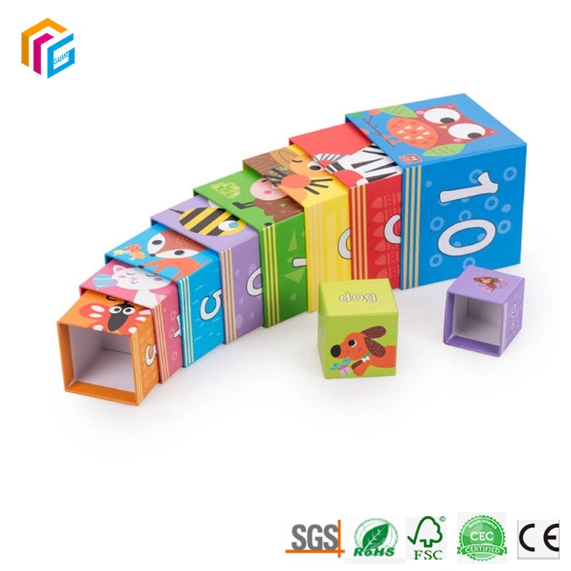 Custom Print Kids Child Educational Learning Nest and Stack Blocks Set Cardboard Stacking Cubes Box Toy