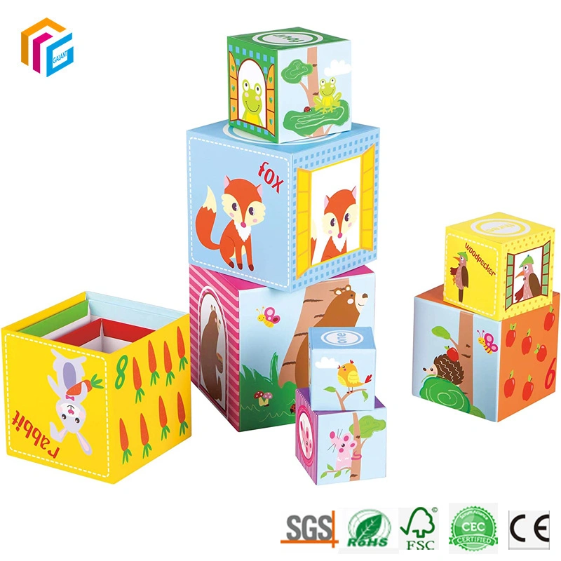 Custom Print Kids Child Educational Learning Nest and Stack Blocks Set Cardboard Stacking Cubes Box Toy