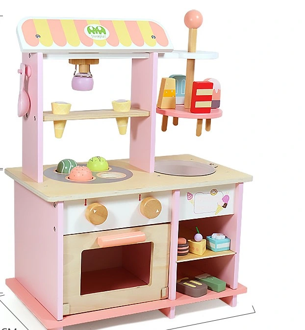 Role Play Kitchen Cart Wooden Ice Cream Shop Toy