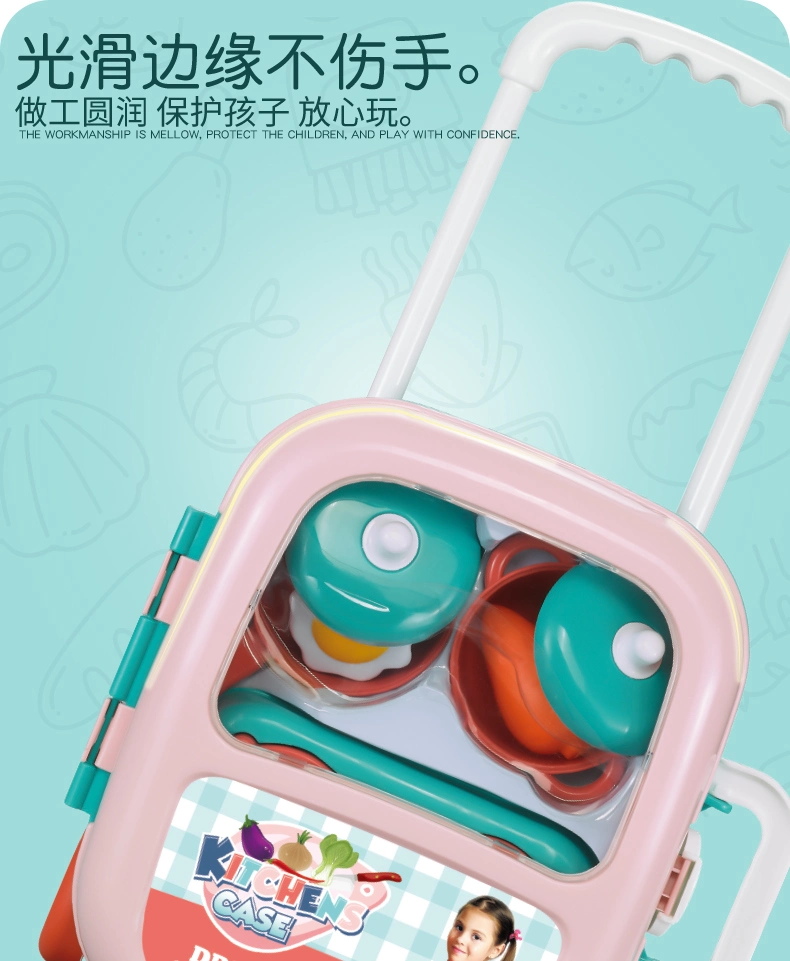 Qstoys 3 in 1 Educational School Bag Storage Mini Cooking Toy Pretend Play Plastic Cookware Kitchen Toy