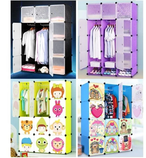 Designs Kids Baby Plastic Portable Modern Folding Fabric Storage Moving Closet Organizer Wardrobe with 6 Wheels