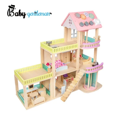 New Arrival Pretend Play Luxury 3 Floors Wooden Doll House for Kids Z06493A