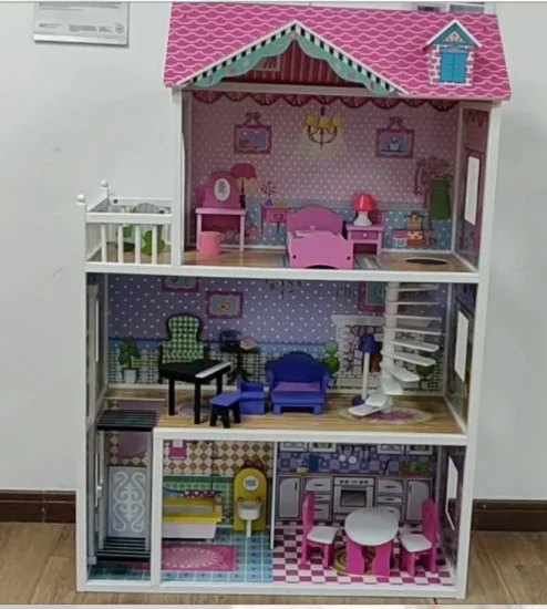 2022 New Design Princess Luxury Villa Girls Wooden Doll House with Garden W06A449