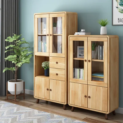 11solid Teak Wood Modern Glass Simple Living Room Bookcase Library Combined Wall Kids Bookshelf