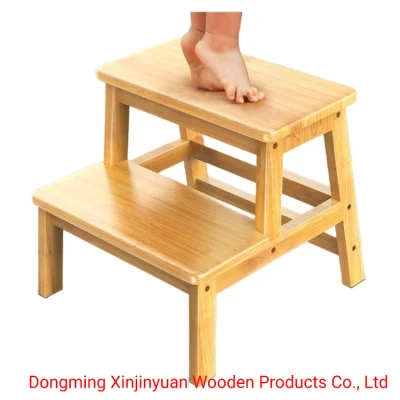 Living Room Wood Two-Step Stool Household Small Ladder Kitchen Kids 2 in 1bathroom Step Stool for Baby with Handrail